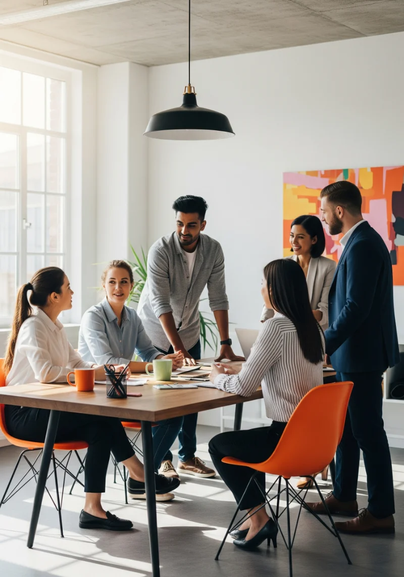 Junge Berufstätige, die in einem dynamischen, modernen Startup-Büro zusammenarbeiten