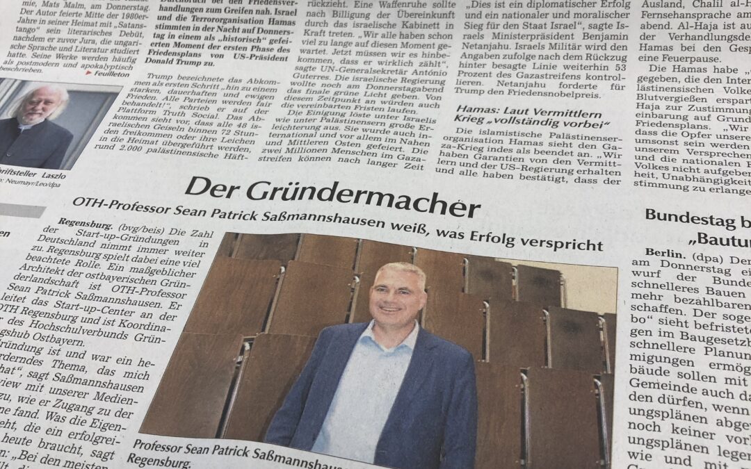 „Der Gründermacher“: Großes Interview mit Prof. Dr. Saßmannshausen in der Regensburg Zeitung